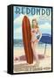 Redondo Beach, California - Pinup Surfer Girl-Lantern Press-Framed Stretched Canvas