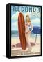 Redondo Beach, California - Pinup Surfer Girl-Lantern Press-Framed Stretched Canvas