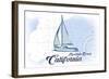 Redondo Beach, California - Sailboat - Blue - Coastal Icon-Lantern Press-Framed Art Print