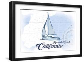 Redondo Beach, California - Sailboat - Blue - Coastal Icon-Lantern Press-Framed Art Print