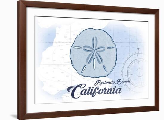 Redondo Beach, California - Sand Dollar - Blue - Coastal Icon-Lantern Press-Framed Premium Giclee Print