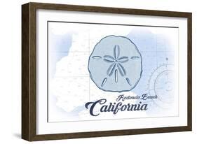 Redondo Beach, California - Sand Dollar - Blue - Coastal Icon-Lantern Press-Framed Art Print
