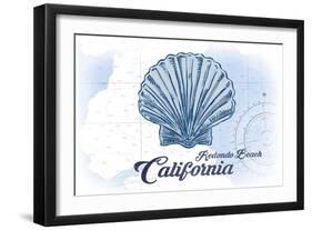 Redondo Beach, California - Scallop Shell - Blue - Coastal Icon-Lantern Press-Framed Art Print