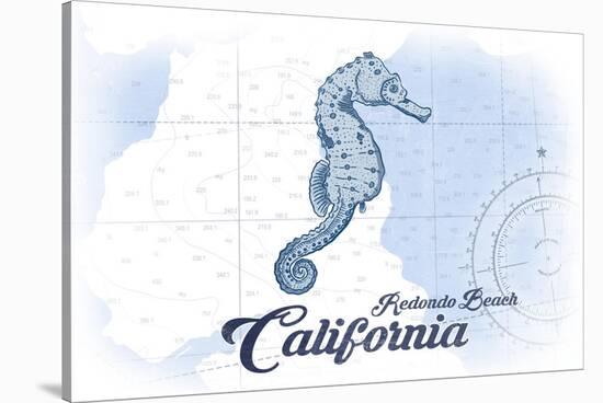 Redondo Beach, California - Seahorse - Blue - Coastal Icon-Lantern Press-Stretched Canvas