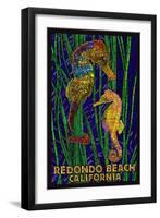 Redondo Beach, California - Seahorses - Paper Mosaic-Lantern Press-Framed Art Print