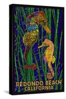 Redondo Beach, California - Seahorses - Paper Mosaic-Lantern Press-Stretched Canvas
