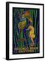 Redondo Beach, California - Seahorses - Paper Mosaic-Lantern Press-Framed Art Print