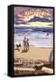 Redondo Beach, California - Sunset Beach Scene-Lantern Press-Framed Stretched Canvas