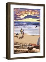 Redondo Beach, California - Sunset Beach Scene-Lantern Press-Framed Art Print