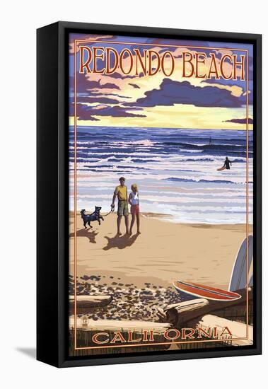 Redondo Beach, California - Sunset Beach Scene-Lantern Press-Framed Stretched Canvas