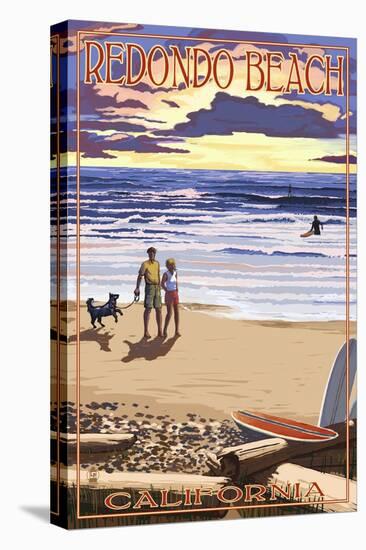 Redondo Beach, California - Sunset Beach Scene-Lantern Press-Stretched Canvas