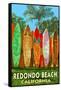 Redondo Beach, California - Surfboard Fence-Lantern Press-Framed Stretched Canvas