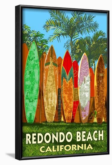 Redondo Beach, California - Surfboard Fence-Lantern Press-Framed Art Print