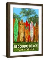 Redondo Beach, California - Surfboard Fence-Lantern Press-Framed Art Print