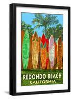 Redondo Beach, California - Surfboard Fence-Lantern Press-Framed Art Print