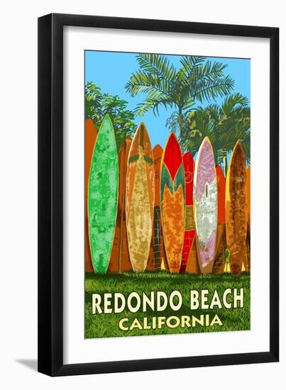 Redondo Beach, California - Surfboard Fence-Lantern Press-Framed Art Print