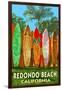 Redondo Beach, California - Surfboard Fence-Lantern Press-Framed Art Print