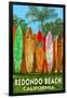 Redondo Beach, California - Surfboard Fence-Lantern Press-Framed Art Print