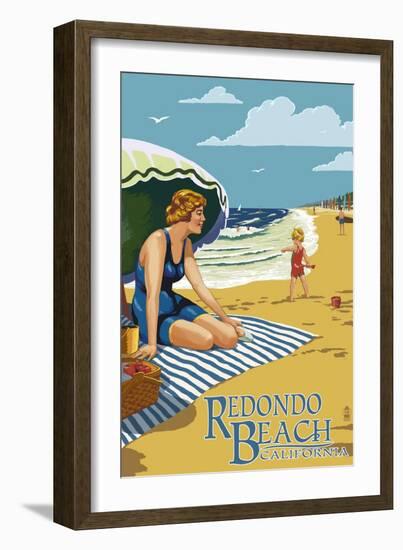 Redondo Beach, California - Woman on the Beach-Lantern Press-Framed Art Print