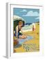 Redondo Beach, California - Woman on the Beach-Lantern Press-Framed Art Print