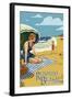 Redondo Beach, California - Woman on the Beach-Lantern Press-Framed Art Print