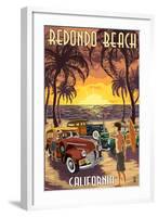 Redondo Beach, California - Woodies and Sunset-Lantern Press-Framed Art Print