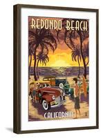 Redondo Beach, California - Woodies and Sunset-Lantern Press-Framed Art Print