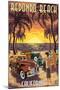 Redondo Beach, California - Woodies and Sunset-Lantern Press-Mounted Art Print