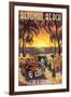 Redondo Beach, California - Woodies and Sunset-Lantern Press-Framed Art Print