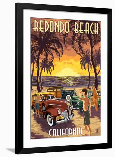 Redondo Beach, California - Woodies and Sunset-Lantern Press-Framed Art Print