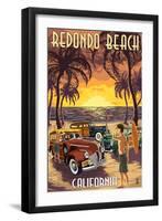 Redondo Beach, California - Woodies and Sunset-Lantern Press-Framed Art Print