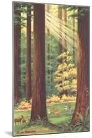 Redwoods Scene with People and Deer-null-Mounted Art Print