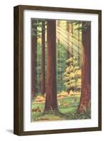 Redwoods Scene with People and Deer-null-Framed Art Print