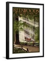 Redwoods State Park - Deer and Fawns-Lantern Press-Framed Art Print