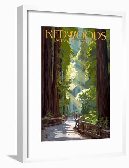 Redwoods State Park - Pathway in Trees-null-Framed Poster
