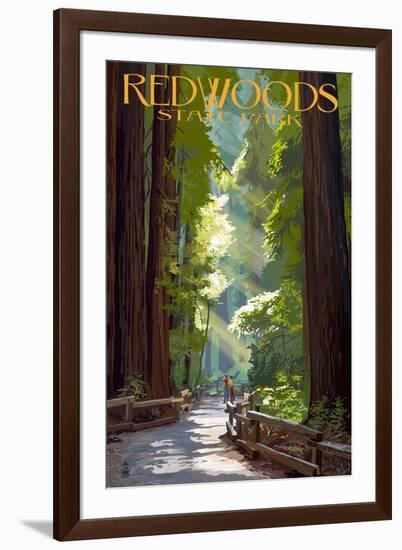 Redwoods State Park - Pathway in Trees-Lantern Press-Framed Art Print