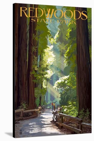 Redwoods State Park - Pathway in Trees-Lantern Press-Stretched Canvas