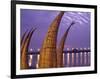 Reed Boats are Stacked Along the Beach at the Fishing Village of Huanchaco in Northern Peru-Andrew Watson-Framed Photographic Print