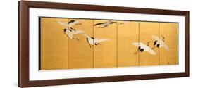 Reeds and Cranes, Edo Period (Colours on Gilded Silk)-Suzuki Kiitsu-Framed Giclee Print