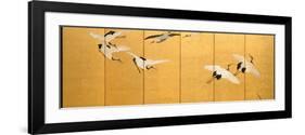 Reeds and Cranes, Edo Period (Colours on Gilded Silk)-Suzuki Kiitsu-Framed Giclee Print