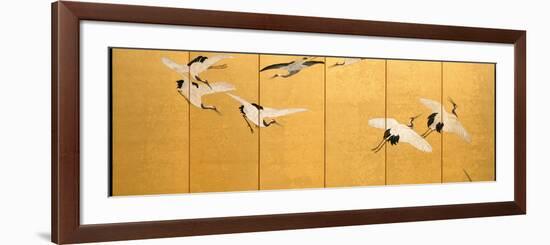 Reeds and Cranes, Edo Period (Colours on Gilded Silk)-Suzuki Kiitsu-Framed Premium Giclee Print