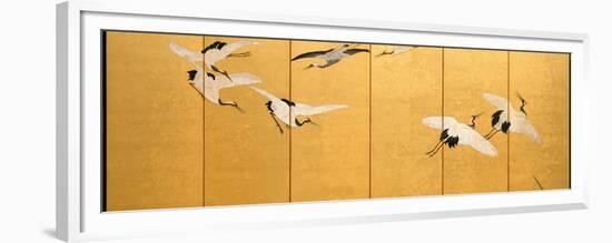 Reeds and Cranes, Edo Period (Colours on Gilded Silk)-Suzuki Kiitsu-Framed Premium Giclee Print