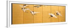 Reeds and Cranes, Edo Period (Colours on Gilded Silk)-Suzuki Kiitsu-Framed Premium Giclee Print