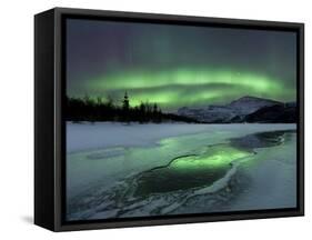 Reflected Aurora Over a Frozen Laksa Lake, Nordland, Norway-Stocktrek Images-Framed Stretched Canvas