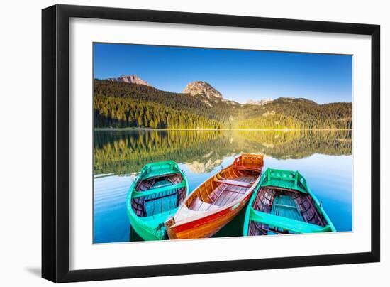 Reflection In Water Of Mountain Lakes And Boats-Leonid Tit-Framed Art Print