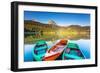 Reflection In Water Of Mountain Lakes And Boats-Leonid Tit-Framed Art Print