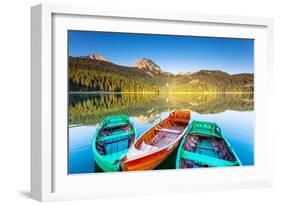 Reflection In Water Of Mountain Lakes And Boats-Leonid Tit-Framed Art Print