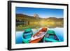 Reflection In Water Of Mountain Lakes And Boats-Leonid Tit-Framed Art Print