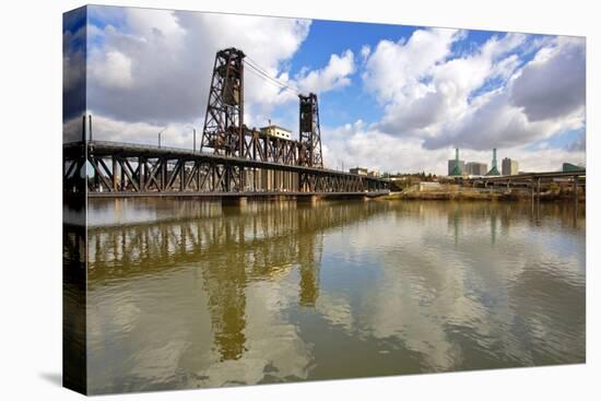 Reflection in Willamette River and Steel Bridge, Portland Oregon.-Craig Tuttle-Stretched Canvas