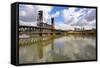 Reflection in Willamette River and Steel Bridge, Portland Oregon.-Craig Tuttle-Framed Stretched Canvas